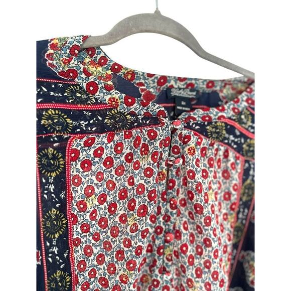 Lucky Brand Womens Sheer Blouse Plus Size 2X Americana Boho Chiffon Mixed Print - Picture 2 of 12